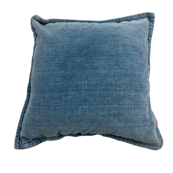 Pottery Barn Blue Denim Decorative Pillow 100% Cotton 20" x 20" Down Feathers - Picture 1 of 11